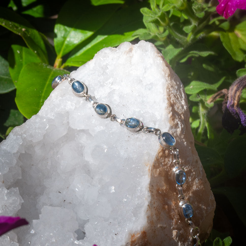 Kyaniet Armband - 925 Sterling Zilver - Echte edelsteen - Nikkelvrij